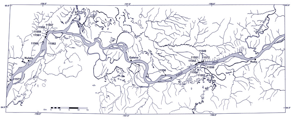 Map of part of the Yukon River with plant fossil localities