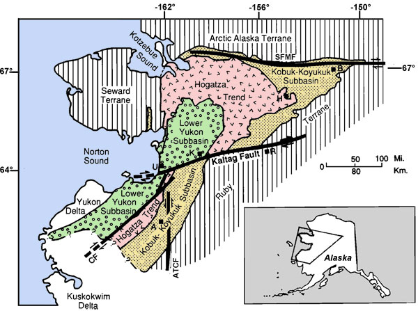 Schematic map of the geological areas within the Yukon-Koyukuk Basin and surrounding areas