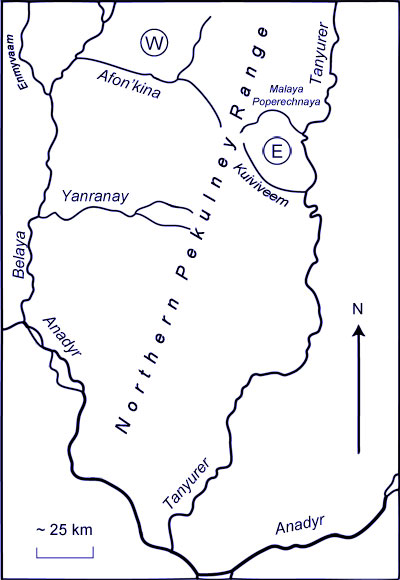 Map of the Northern Pekulney localities