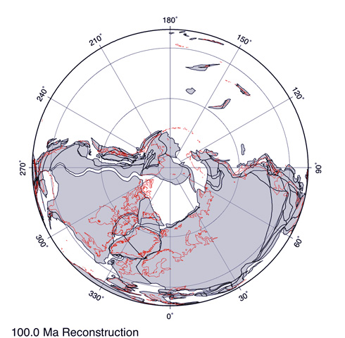 Paleogeographic map N polar projection at 1000 million years ago