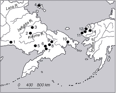 Map showing the distribution of Buor-Kemus type floras