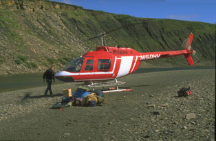 Helicopter on gravel bar Kukpowruk