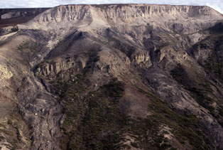Sagwon bluffs with capping conglomeratefrom the air