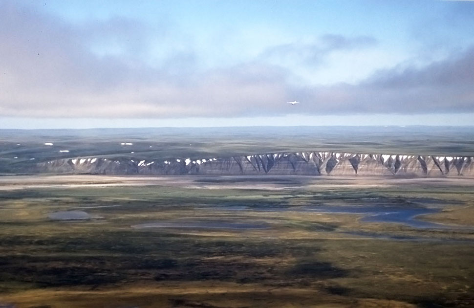 Aerial photograph of the exposures of the Prince Creek Formation along the Colville River